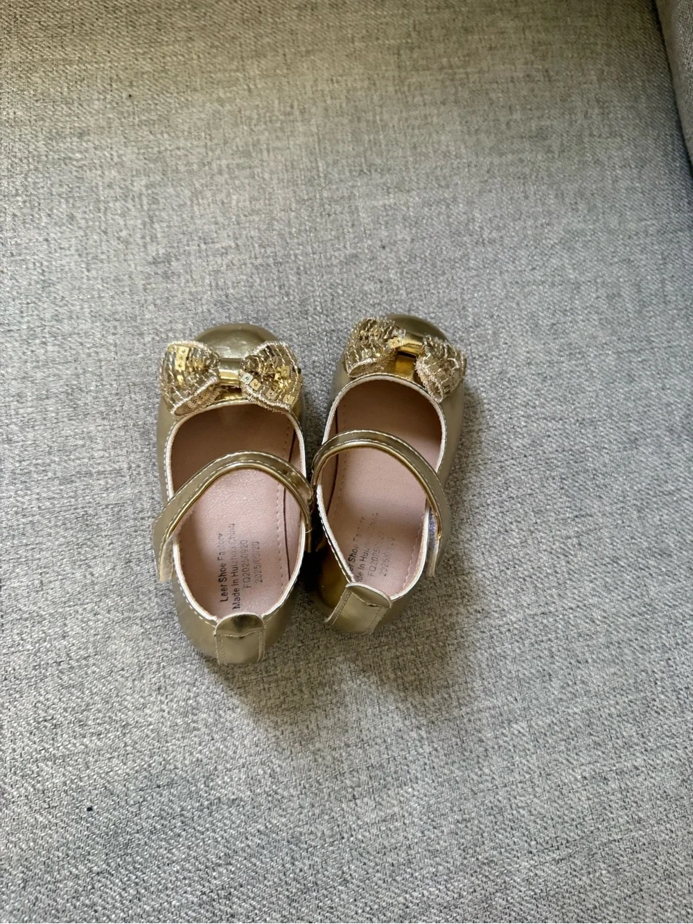 Girls Gold Mary Jane Ballet Flats with Bow